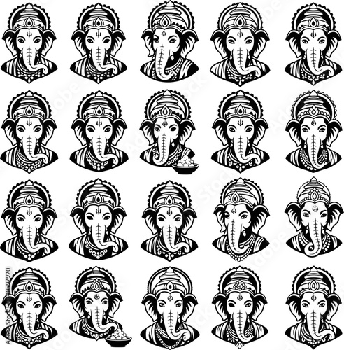 Ganesha Black and White Icons Collection