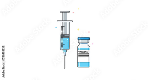 Illustration of a vaccine vial and syringe symbolizing medical immunization protection remedy