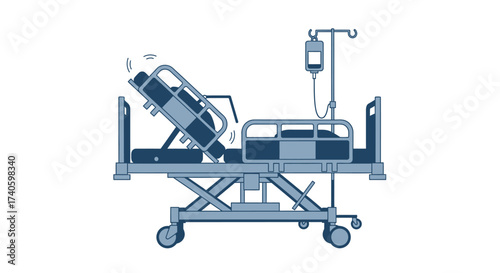 Illustration of a versatile adjustable hospital bed with iv drip for medical care use