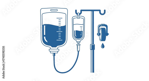 Stylized medical intravenous drip illustration depicting treatment and care in clinic