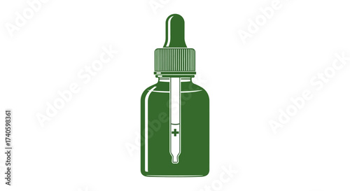 Green tinted illustration of a dropper bottle signifying wellness and natural remedies