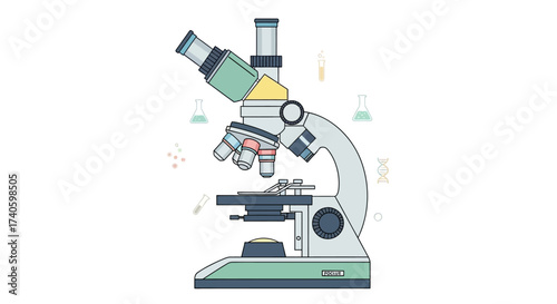 Illustration of scientific microscope for laboratory research and development studies