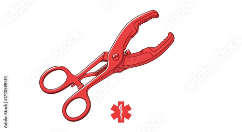 Illustration of the medical clamp for different emergency situations and procedures