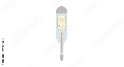 Digital thermometer showing normal body temperature against a clean white background indicating