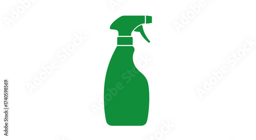 Stylized green spray bottle icon on a white background depicting cleanliness and hygiene symbol