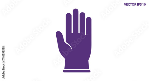 Illustrative vector graphic depicting a purple gloved hand isolated on a white background