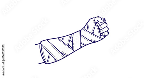 Hand in bandage drawing showing medical care for broken bones or soft tissue injury