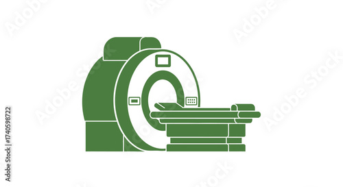 Detailed vector illustration of an MRI machine in green over white background with precise and