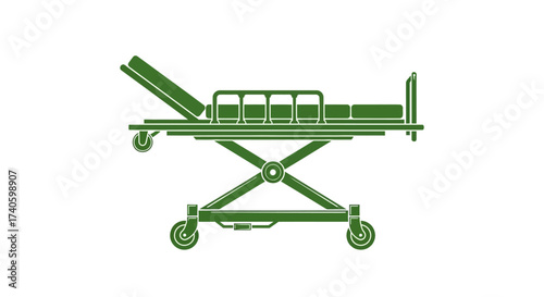 Green hospital stretcher illustration against a clean white backdrop represents healthcare solutions