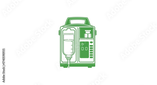 Green hued medical infusion pump vector illustration used in hospital settings showcasing advanced