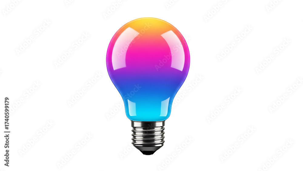 Fototapeta premium Colorful light bulb led smart bulb lighting technology innovation idea bright electricity design 3d render 100w on transparent background