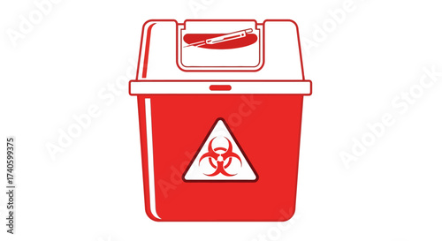 Safety first, sharps container symbol on red background for medical disposable healthcare