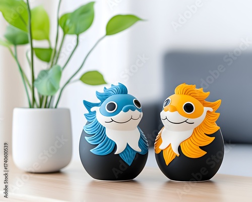 Cute Blue Orange Fantasy Animal Figurines