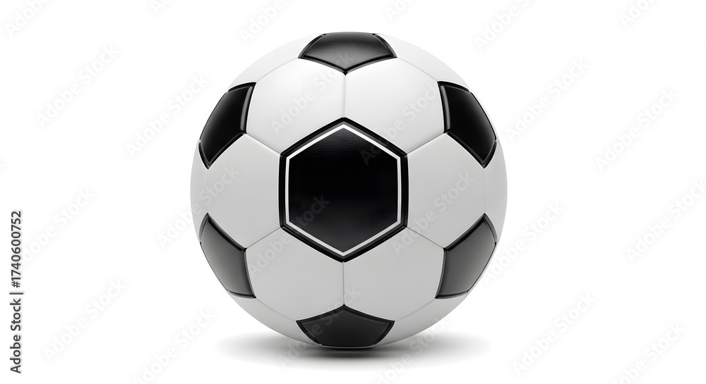 Obraz premium Classic Black and White Soccer Ball Isolated on Pure White Background with Subtle Shadow
