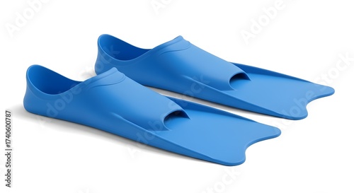 Pair of Bright Blue Swim Fins for Aquatic Sports and Recreation Isolated on Clean White Background