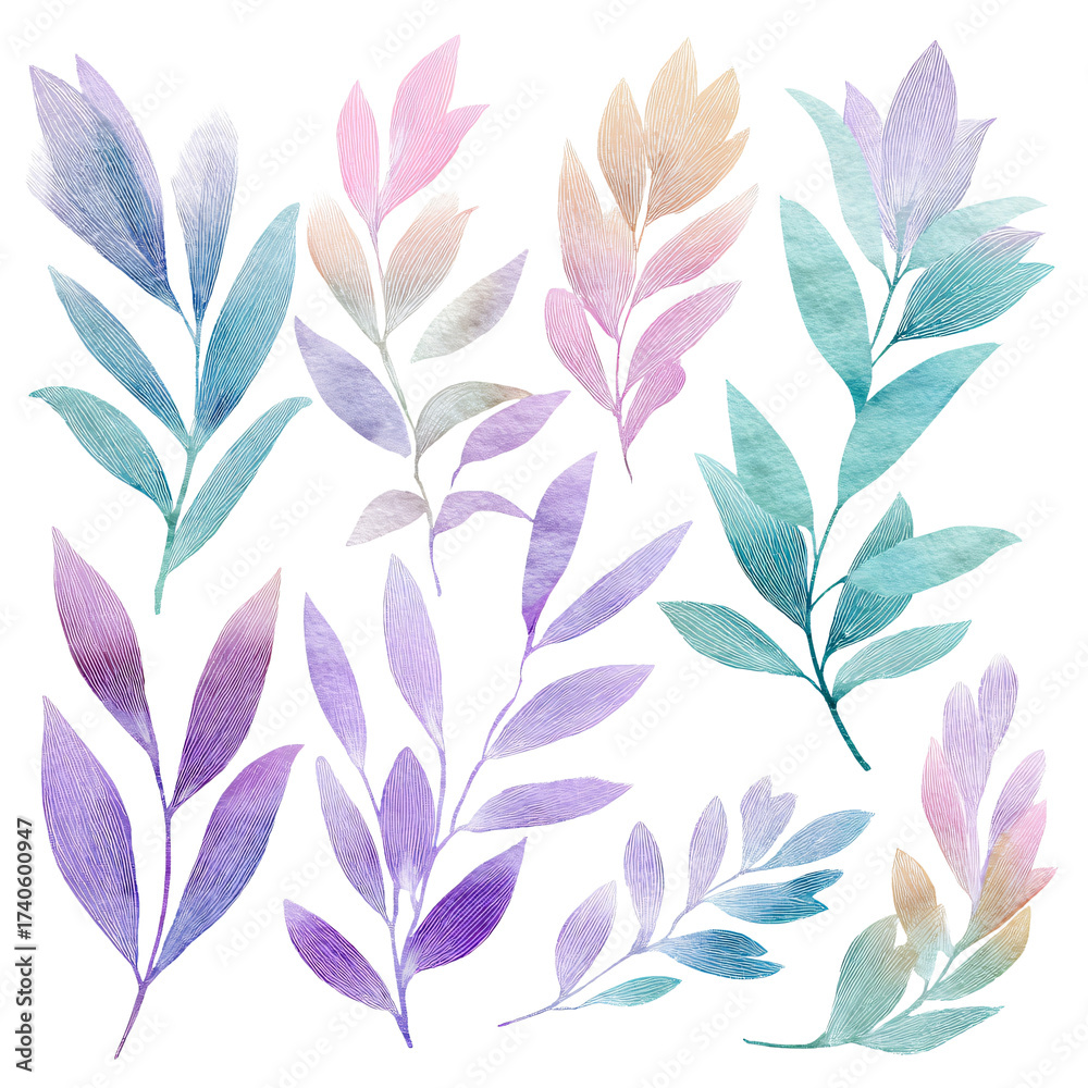 Fototapeta premium Watercolor monstera leaf artwork with pastel colors evoking a tropical, peaceful, isolated mood.