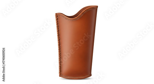 Luxurious handcrafted brown leather case for eyewear, perfect for eyeglasses and sunglasses, featuring elegant stitching, isolated on pristine whit...