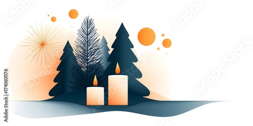 Festive Winter Scene with Candles and Trees
