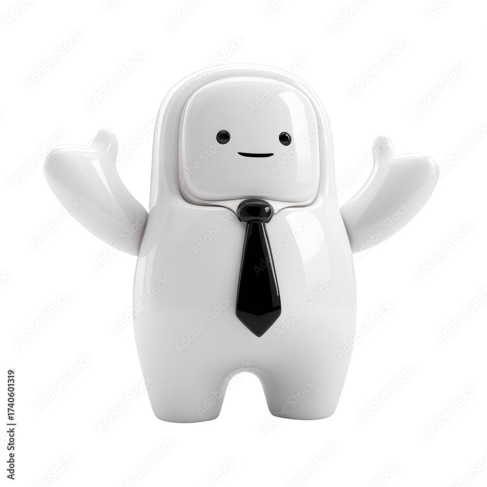 Fototapeta premium Friendly white mascot figure with tie on transparent background
