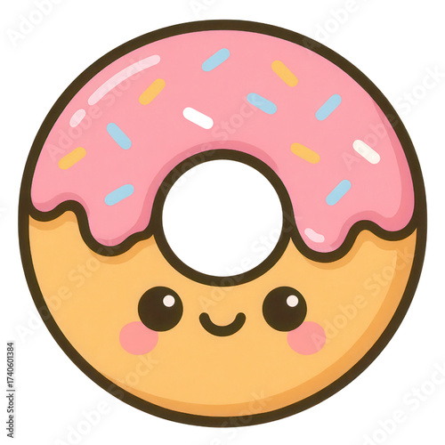 Cute Pink Frosted Donut Cartoon with Sprinkles

