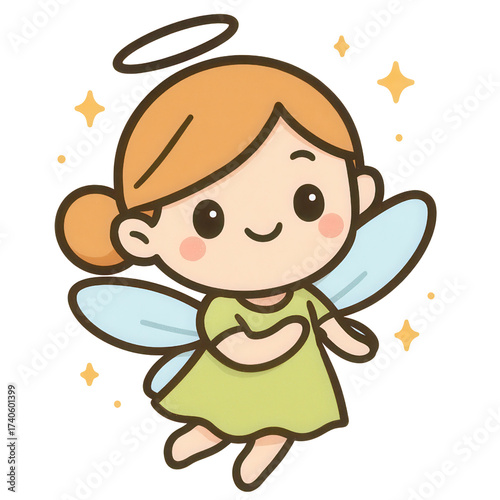 Cute Cartoon Angel Girl with Wings and Halo
