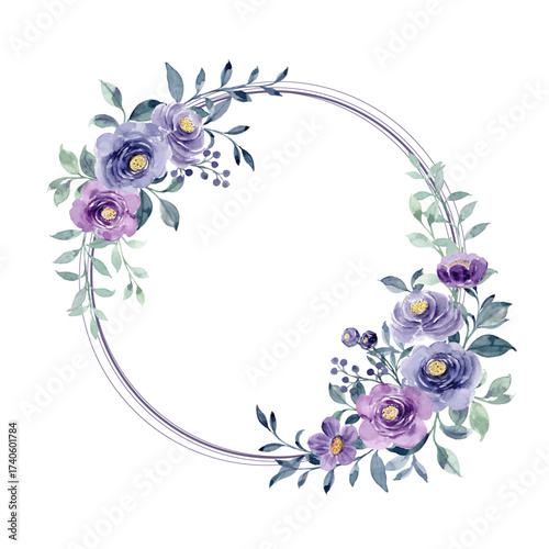 Watercolor purple green floral wreath