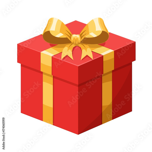 A festive red gift box tied with a golden bow, ready to be presented.