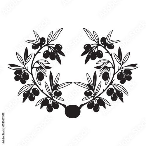 Vector art of olive branch wreath silhouette art design