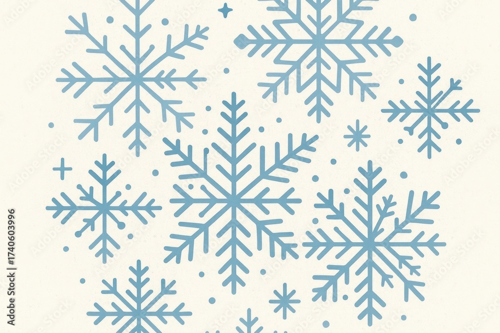 Fototapeta premium Blue snowflakes on beige background.