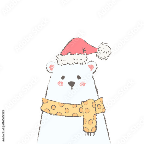 Christmas polar bear portrait. Cute winter character isolated on white.