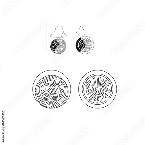 Ancient Celtic and Symbolic Circular Designs Line Art