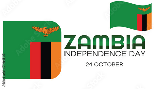 Zambia Independence Day Banner 24 October with Flag Colors.Abstract Modern Vector Background for Social Media, Web Header, and Print Design.