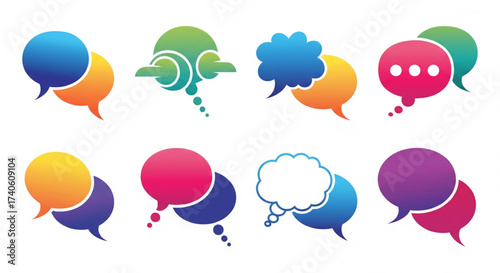 A collection of colorful, gradient speech bubbles representing communication and dialogue.