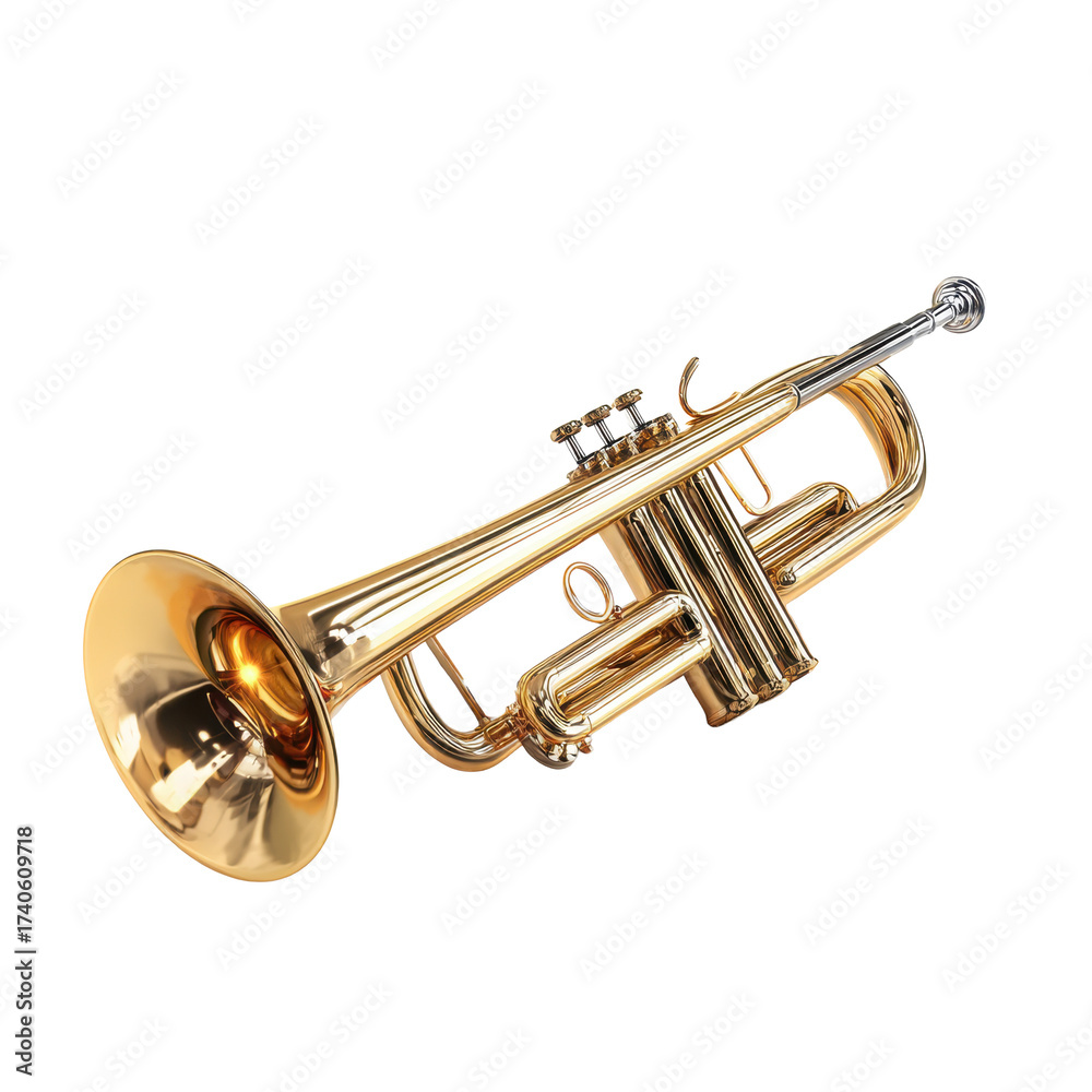 Obraz premium Golden trumpet on transparent background for music branding