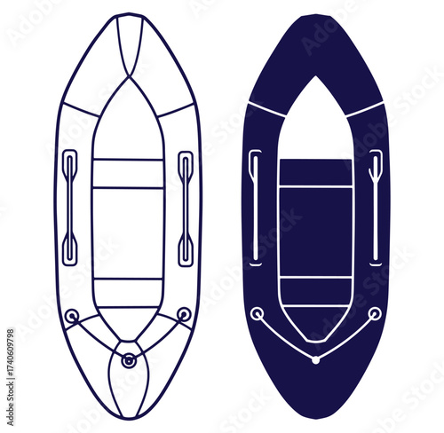 Vector illustration of two different inflatable boat designs shown against a white background