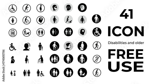 Collection Of Disability And Elderly Symbols, Free Use Icon Set For Accessibility And Inclusion Graphics
