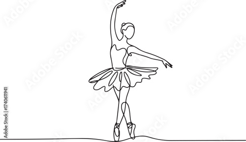 Single Continuous Line Drawing of Ballerina Dancer