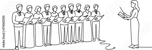 Choir Singer Conductor Performing Continuous Line Drawing Contour