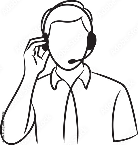 Man With Headset Line Art Customer Service Agent Help