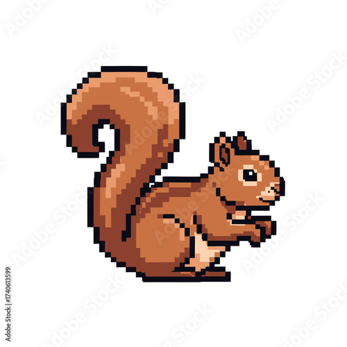 Pixel art illustration of a brown squirrel with a bushy tail