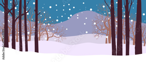 vector drawing winter landscape with snow and trees, hand drawn illustration,cover background