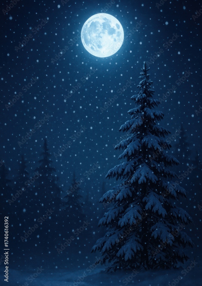 Fototapeta premium Serene snowy night landscape.