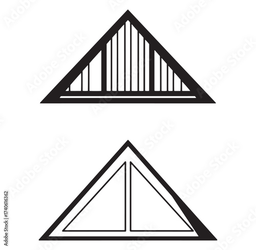 Simple black and white roof trusses with triangular shape building construction