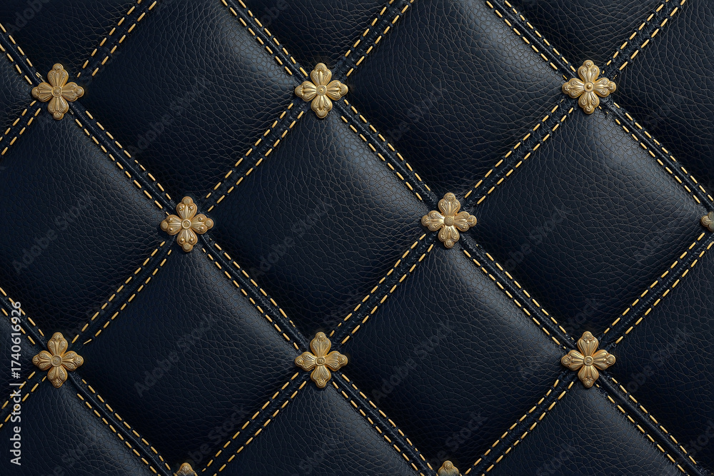 Fototapeta premium Sophisticated Pattern of Dark Blue and Gold Quilted Lines, Opulent Leather or Fabric Texture for Luxury Wallpaper, Background, and Smartphone Screen