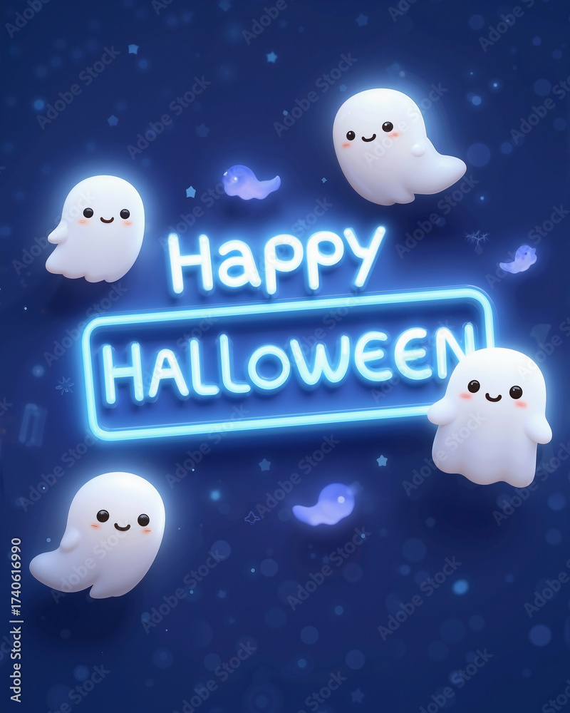 Obraz premium Digital Cartoon Illustration of Glowing White and Blue 