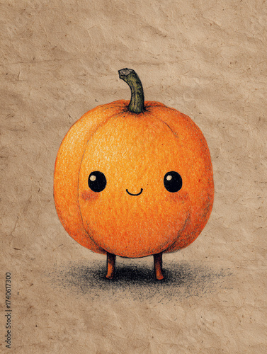 Wallpaper Mural A halloween pumpkin character, cute, hand drawn with crayon, paper textured, friendly, fun, soft style. Torontodigital.ca