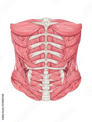 Wallpaper Mural educational illustration of abdominal muscles, simple medical diagram style, clear outlines, white background. Torontodigital.ca