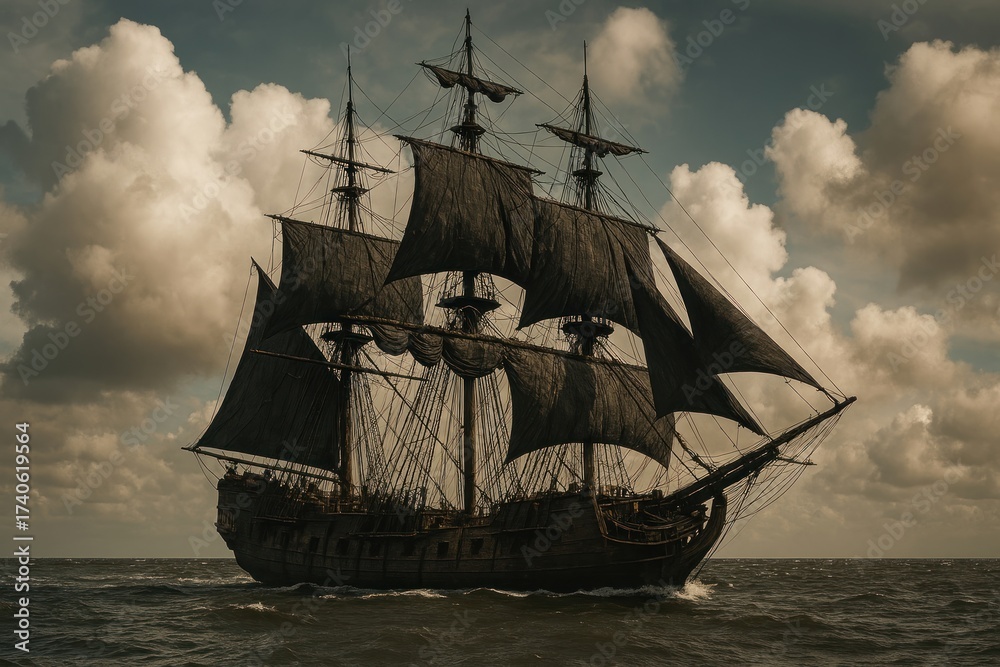 Fototapeta premium Majestic pirate ship sailing seascape.