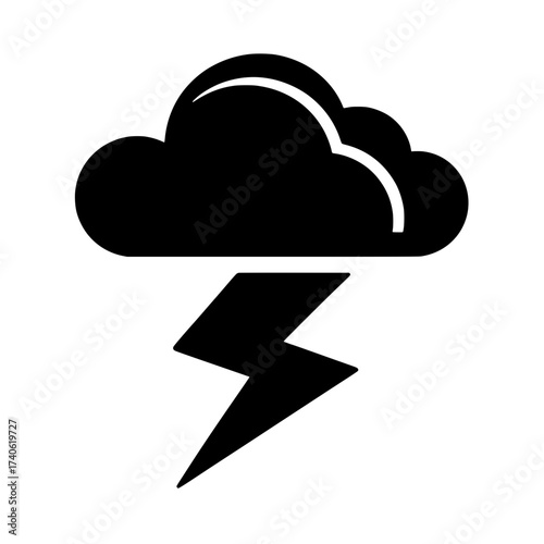 Simple, modern, and flat-style icon illustration featuring a dark cloud and a lightning bolt.