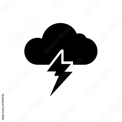 Simple, modern, and flat-style icon illustration featuring a dark cloud and a lightning bolt.